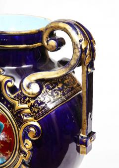  mile Gall Rare Pair of Emile Galle Cobalt Blue Porcelain and Limoges Enamel Portrait Vases - 4181914