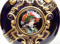  mile Gall Rare Pair of Emile Galle Cobalt Blue Porcelain and Limoges Enamel Portrait Vases - 4181915