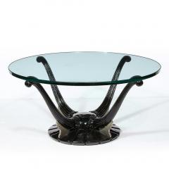  mile Jacques Ruhlmann Art Deco Cocktail Table with Fluted Black Lacquer Supports and Glass Top - 3040812