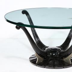  mile Jacques Ruhlmann Art Deco Cocktail Table with Fluted Black Lacquer Supports and Glass Top - 3040823