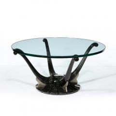  mile Jacques Ruhlmann Art Deco Cocktail Table with Fluted Black Lacquer Supports and Glass Top - 3040930
