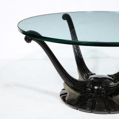  mile Jacques Ruhlmann Art Deco Cocktail Table with Fluted Black Lacquer Supports and Glass Top - 3040952