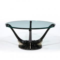  mile Jacques Ruhlmann Art Deco Cocktail Table with Fluted Black Lacquer Supports and Glass Top - 3040961