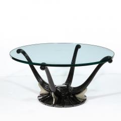  mile Jacques Ruhlmann Art Deco Cocktail Table with Fluted Black Lacquer Supports and Glass Top - 3041059
