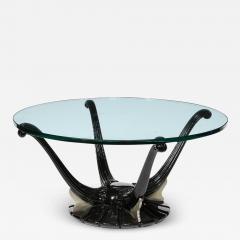  mile Jacques Ruhlmann Art Deco Cocktail Table with Fluted Black Lacquer Supports and Glass Top - 3044692