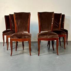 mile Jacques Ruhlmann Six French Art Deco Walnut Dining Side Chairs Brown Velvet Ruhlman Style - 3024444
