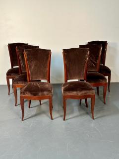 mile Jacques Ruhlmann Six French Art Deco Walnut Dining Side Chairs Brown Velvet Ruhlman Style - 3024446