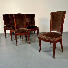  mile Jacques Ruhlmann Six French Art Deco Walnut Dining Side Chairs Brown Velvet Ruhlman Style - 3024447