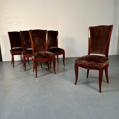  mile Jacques Ruhlmann Six French Art Deco Walnut Dining Side Chairs Brown Velvet Ruhlman Style - 3024448