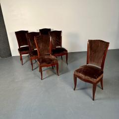  mile Jacques Ruhlmann Six French Art Deco Walnut Dining Side Chairs Brown Velvet Ruhlman Style - 3024449