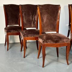  mile Jacques Ruhlmann Six French Art Deco Walnut Dining Side Chairs Brown Velvet Ruhlman Style - 3024450