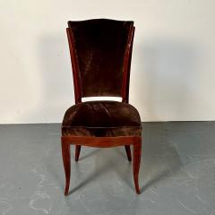  mile Jacques Ruhlmann Six French Art Deco Walnut Dining Side Chairs Brown Velvet Ruhlman Style - 3024451