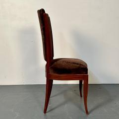  mile Jacques Ruhlmann Six French Art Deco Walnut Dining Side Chairs Brown Velvet Ruhlman Style - 3024452