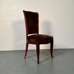 mile Jacques Ruhlmann Six French Art Deco Walnut Dining Side Chairs Brown Velvet Ruhlman Style - 3024453