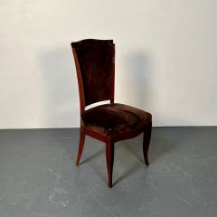  mile Jacques Ruhlmann Six French Art Deco Walnut Dining Side Chairs Brown Velvet Ruhlman Style - 3024454