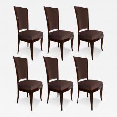  mile Jacques Ruhlmann Six French Art Deco Walnut Dining Side Chairs Brown Velvet Ruhlman Style - 3279960