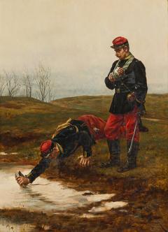  tienne Prosper Berne Bellecour French 19th C oil painting of 2 soldiers by a stream signed E Berne Bellacour - 4631788