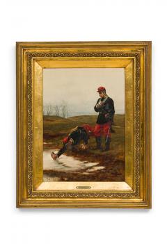  tienne Prosper Berne Bellecour French 19th C oil painting of 2 soldiers by a stream signed E Berne Bellacour - 4631795