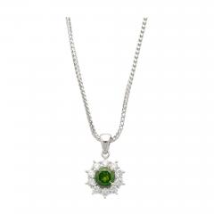 0 76 CTTW Green Diamond Floating Platinum Pendant 18k Gold Wheat Chain Necklace - 3709300