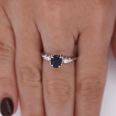 1 13 Carat Cushion Cut Sapphire Side Diamond in 14K White Gold Engagement Ring - 4012689