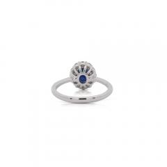 1 14 Carat Oval Deep Blue Sapphire Round Diamond 18K White Gold Statement Ring - 3896517