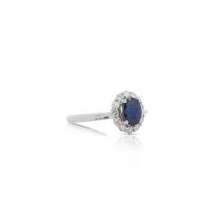 1 14 Carat Oval Deep Blue Sapphire Round Diamond 18K White Gold Statement Ring - 3896518