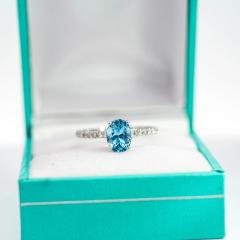 1 16 Carat Oval Cut Aquamarine and Diamond Shank 14K White Gold Ring - 3512989