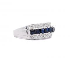 1 16 Carat Sapphire and Round Cut Diamond Cluster Band Ring in Platinum - 3707369