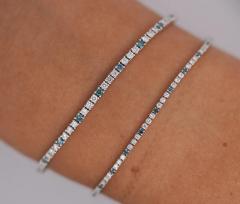 1 2 Carat Blue White Lab Grown Diamond 4 Prong 14K White Gold Tennis Bracelet - 3887815