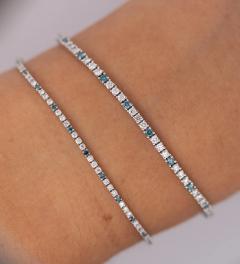 1 2 Carat Blue White Lab Grown Diamond 4 Prong 14K White Gold Tennis Bracelet - 3887817