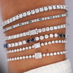 1 2 Carat Blue White Lab Grown Diamond 4 Prong 14K White Gold Tennis Bracelet - 3887827