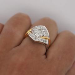 1 2 Carat Round Cut Diamond Two Tone Retro Cluster Ring - 3832375