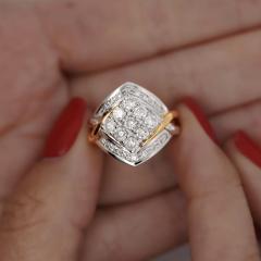 1 2 Carat Round Cut Diamond Two Tone Retro Cluster Ring - 3832377