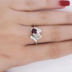 1 28 Carat Ruby Diamond 14K White Gold Toi Et Moi Ring - 3896505