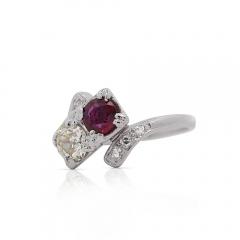 1 28 Carat Ruby Diamond 14K White Gold Toi Et Moi Ring - 3896506