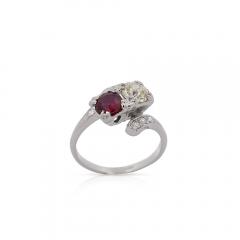 1 28 Carat Ruby Diamond 14K White Gold Toi Et Moi Ring - 3896533