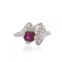 1 28 Carat Ruby Diamond 14K White Gold Toi Et Moi Ring - 3896549