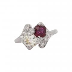 1 28 Carat Ruby Diamond 14K White Gold Toi Et Moi Ring - 3900403