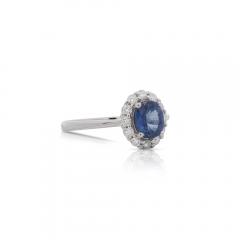 1 30 Carat Oval Deep Blue Sapphire Round Diamond 18K White Gold Ring - 3896524