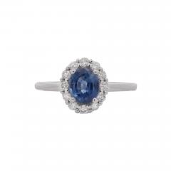 1 30 Carat Oval Deep Blue Sapphire Round Diamond 18K White Gold Ring - 3900406