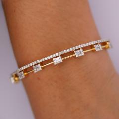 1 32 Carat Diamond Illusion Set 2 Row 14K Gold Bangle Bracelet - 3954300