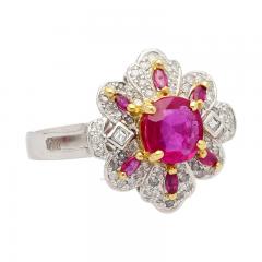 1 38 CTTW Natural Pinkish Red Ruby Diamond Floral Motif Ring in 14K White Gold - 3509902