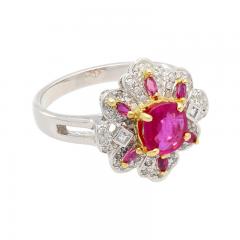 1 38 CTTW Natural Pinkish Red Ruby Diamond Floral Motif Ring in 14K White Gold - 3509915