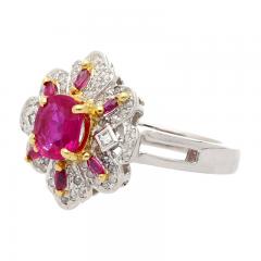 1 38 CTTW Natural Pinkish Red Ruby Diamond Floral Motif Ring in 14K White Gold - 3509921