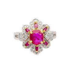 1 38 CTTW Natural Pinkish Red Ruby Diamond Floral Motif Ring in 14K White Gold - 3570403