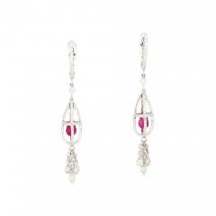 1 40 Carat Pink Sapphire and Diamond Drop Cage Earrings in 18k White Gold - 3504378