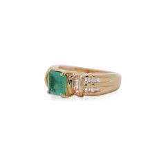 1 47 Carat Emerald With Round and Baguette Cut Diamond 14K Gold Statement Ring - 3896608