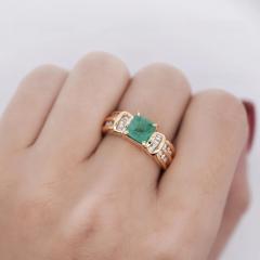 1 47 Carat Emerald With Round and Baguette Cut Diamond 14K Gold Statement Ring - 3896615