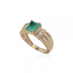 1 47 Carat Emerald With Round and Baguette Cut Diamond 14K Gold Statement Ring - 3896649