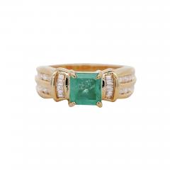 1 47 Carat Emerald With Round and Baguette Cut Diamond 14K Gold Statement Ring - 3900421